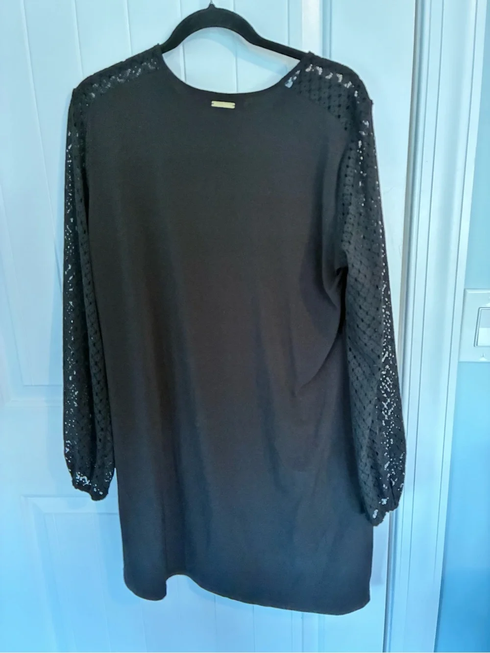 Michael Kors Black Mini Dress with Crochet Long Sleeves